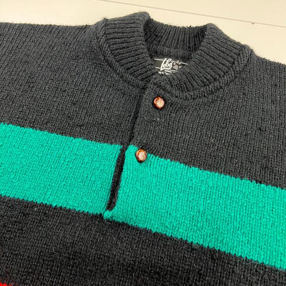 Lobo by Pendleton Vintage Pullover Henley Wool Sweater Size M black blue Stripe - Picture 6 of 6